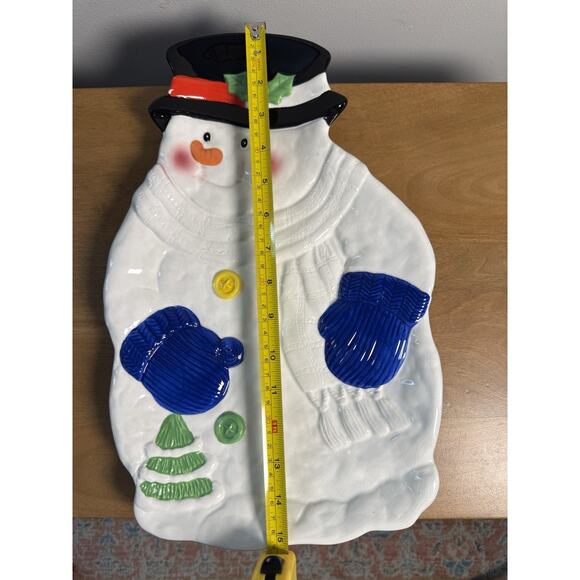 Vintage Holiday Snowman Ceramic Platter - 15 X 10 inches Nostalgic Christmas - Picture 6 of 7